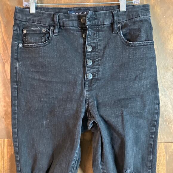 Aeropostale Womens Jeans Black Curvy High Rise Distressed Jegging Stretch 12R - Picture 2 of 15